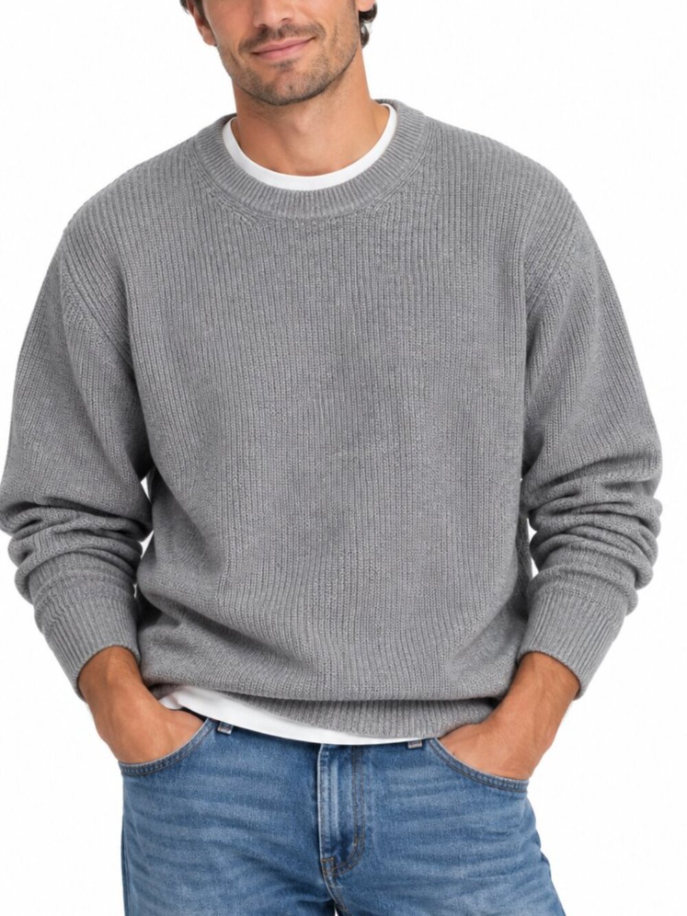 Gap Heavy Ribbed Cotton Crewneck Oversized Sweater Heather Gray Size L